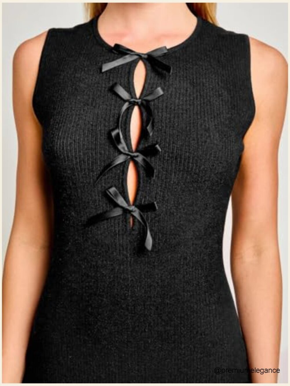 Crew Neck Bow Knot Sleeveless Ribbed Knit Bodycon Mini Dress - Picture 3 of 5
